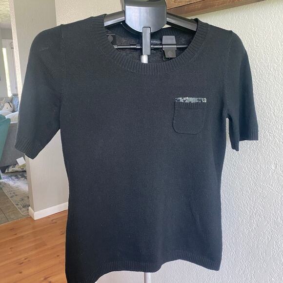 Banana Republic Women's Short Sleeve Wool Blend Sequin Pocket Sweater Size M - Picture 1 of 5